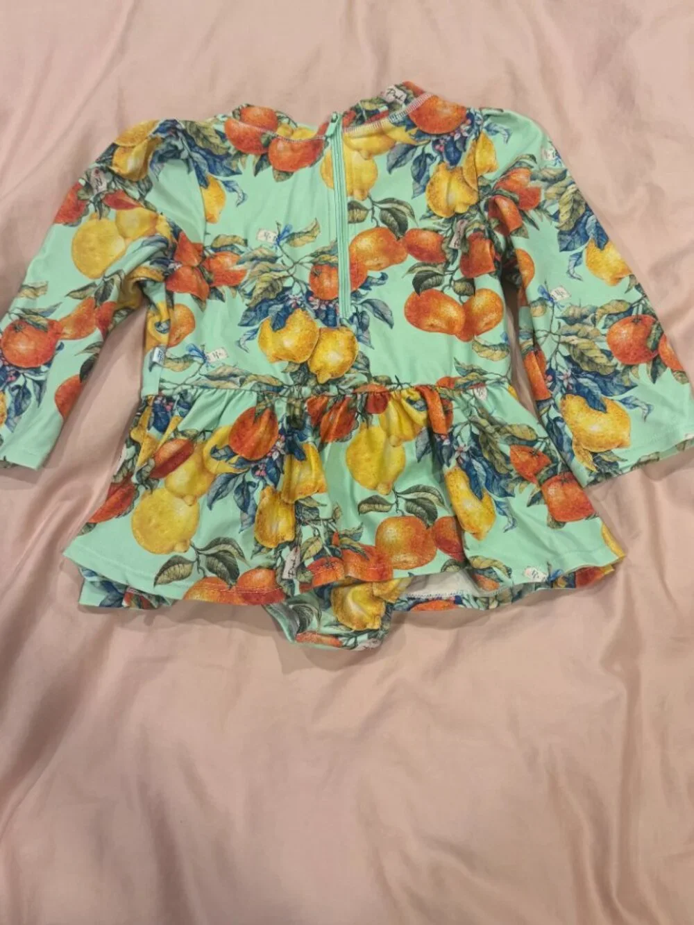 Posh Peanut Lucia Oranges and Lemons Long Sleeve Twirl Skirt Swimsuit, Size 5T